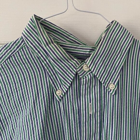 Brooks Brothers Sear Sucker Shirt Green and Blue Size: M - Picture 6 of 6